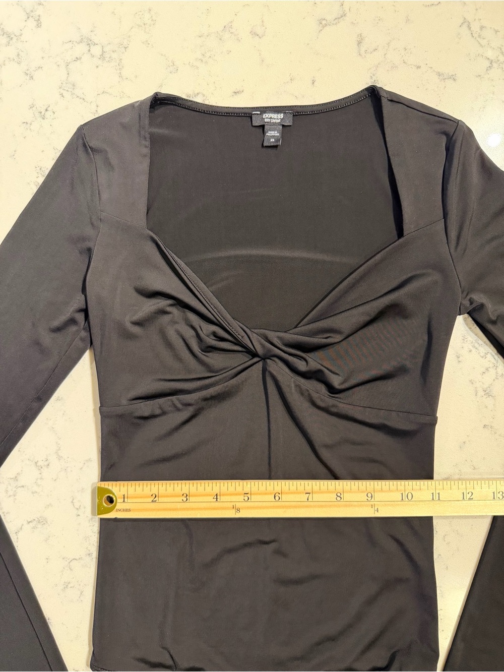 EXPRESS Body Contour Twist Front Long Sleeve Bodysuit Black - XS - Picture 3 of 5
